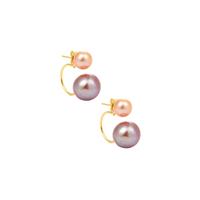 Naturally Papaya and Lavender Cultured Pearl Earrings in Gold Tone Sterling Silver