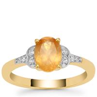 Ceylon Peach Garnet Ring with White Zircon in Gold Plated Sterling Silver 1.55cts