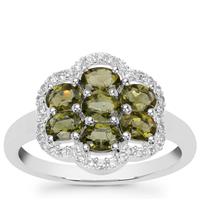 Moldavite Ring with White Zircon in Sterling Silver 1.15cts
