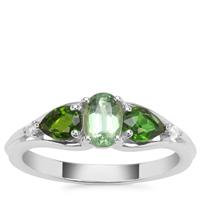 Odisha Kyanite, Chrome Diopside Ring with White Zircon in Sterling Silver 1.30cts