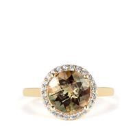 Green Colour Change Andesine Ring with White Zircon in 9K Gold 2.86cts