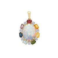 Ethiopian Opal with Multi Colour Gemstones Pendant in 9K Gold 7.70cts