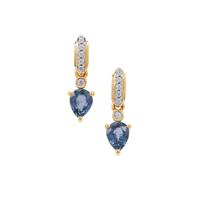 Ceylon Blue Sapphire Earrings with White Zircon in 9K Gold 0.90ct