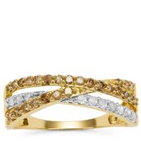 Champagne Diamond Ring with White Diamond in 9K Gold 0.50ct