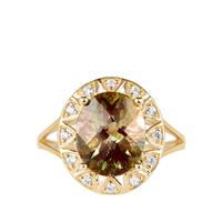 Green Colour Change Andesine Ring with White Zircon in 9K Gold 3.12cts