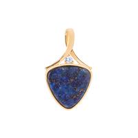 Sar-i-Sang Lapis Lazuli Pendant with White Zircon in Gold Tone Sterling Silver 3cts