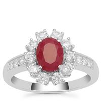 Burmese Ruby Ring with White Zircon in Sterling Silver 2.65cts
