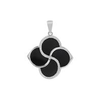 Black Onyx Pendant with White Zircon in Sterling Silver 7.85cts