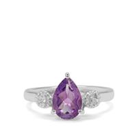Moroccan Amethyst Ring with White Zircon in Sterling Silver 1.90cts