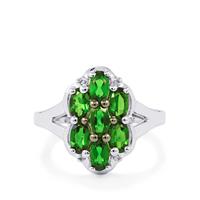 Chrome Diopside Ring with Diamond in Platinum Plated Sterling Silver 1.76cts