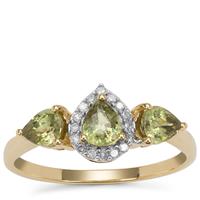Green Dragon Demantoid Garnet Ring with Diamond in 9K Gold 1.30cts