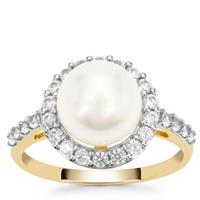 South Sea Cultured Pearl Ring with White Zircon in 9K Gold (9MM)