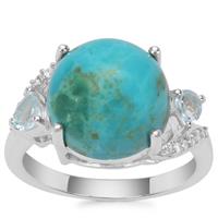 Cochise Turquoise, Blue Topaz Ring with White Zircon in Sterling Silver 5.90cts