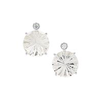 Honeycomb Cut Optic Quartz Earrings with White Zircon in Sterling Silver 6.95cts