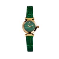 ECLIPSE Ladies Gold Plated Stainless Steel & leather Watch with Malachite 