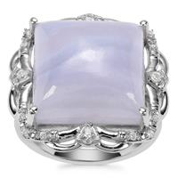 Blue Lace Agate Ring with White Zircon in Sterling Silver 13.65cts