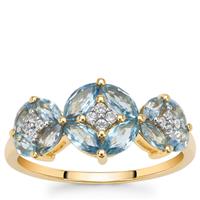 Nigerian Aquamarine Ring with White Zircon in 9K Gold 1.10cts