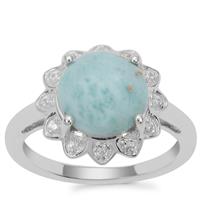 Larimar Ring with White Zircon in Sterling Silver 3.64cts