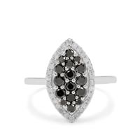 Black Diamonds Ring with White Diamonds in 9K White Gold 1cts