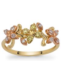 Natural Pink Diamonds Ring with Natural Yellow Diamonds in 9K Two Tone Gold 0.39ct
