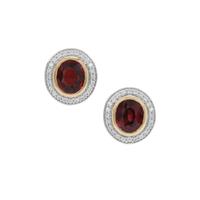 Malawi Garnet Earrings with White Zircon in 9K Gold 3.30cts