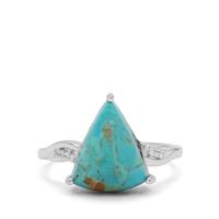 Cochise Turquoise Ring with White Zircon in Sterling Silver 4.20cts
