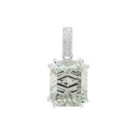 Sahl Cut Prasiolite Pendant with White Zircon in Sterling Silver 5.80cts