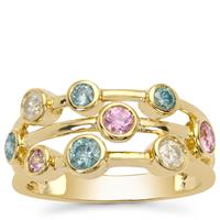 White Diamonds, Blue Lagoon Diamond Ring with Pink Sapphire in 9K Gold 0.80ct