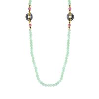 Type A Burmese Jadeite Necklace with Pink Tourmaline in Gold Tone Sterling Silver 52.80cts