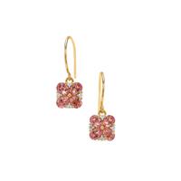 Nigerian Pink Tourmaline Earrings with White Zircon in 9K Gold 1.30cts