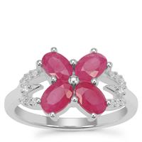 Kenyan Ruby Ring with White Zircon in Sterling Silver 2.65cts