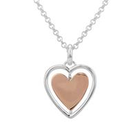 Spinning Heart Necklace in Two Tone Rose Gold Plated Sterling Silver