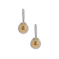 White, Yellow & Orange Diamonds Earrings in 14K Two Tone Gold 1.12cts