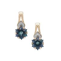Wobito Snowflake Cut Azure Blue Topaz Earrings with Diamond in 9K Gold 5.70cts