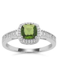 Chrome Diopside Ring with White Zircon in Sterling Silver 1.28cts