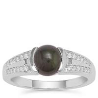 Cats Eye Enstatite Ring with White Zircon in Sterling Silver 2.09cts