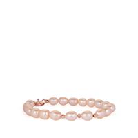 Apricot Cultured Pearl (9mm x 7mm) Bracelet in Rose Gold Tone Sterling Silver 