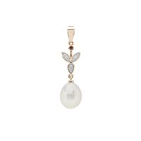 South Sea Cultured Pearl, Rajasthan Garnet Pendant with White Zircon in 9K Gold (10mm)