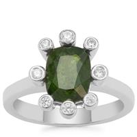 Chrome Diopside Ring with White Zircon in Sterling Silver 2.52cts