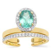Botli Apatite Set of 2 Stacker Rings with White Zircon in 9k Gold 1.70cts