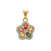 Songea Multi Sapphire Pendant with White Zircon in Gold Plated Sterling Silver 1.45cts