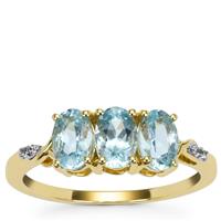 Santa Maria Aquamarine Ring with White Zircon in 9K Gold 1.15cts