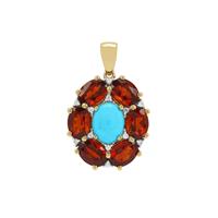 Sleeping Beauty Turquoise, Madeira Citrine Pendant with White Zircon in Gold Plated Sterling Silver 6.05cts