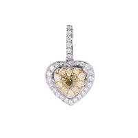 White, Yellow and Green Diamonds Pendant  in 14K Two Tone Gold 0.74ct