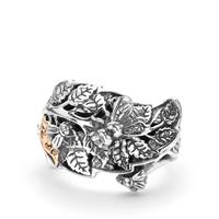 Samuel B Leaf and Bee Ring in Sterling Silver with 18k Gold Accent 12.00g