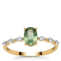 Green Sapphire Ring with White Zircon in 9K Gold 1.20cts