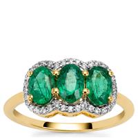 Zambian Emerald Ring with White Zircon in 9K Gold 1.50cts