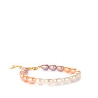 Apricot, Purple and White Cultured Pearl Ombre Bracelet (8mm x 6mm)