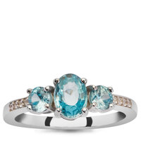 Ratanakiri Blue Zircon Ring with White Zircon in Sterling Silver 1.92cts