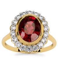 Salima Garnet Ring with White Zircon in 9K Gold 5.20cts